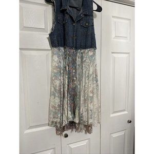 Origami BOHO Denim Lace dress tunic S/M